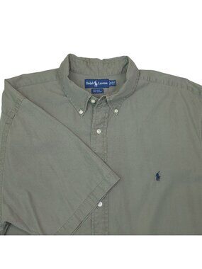 Ralph Lauren Mens 2XLT Silk Blend Button-Down Shirt Green Short Sleeve